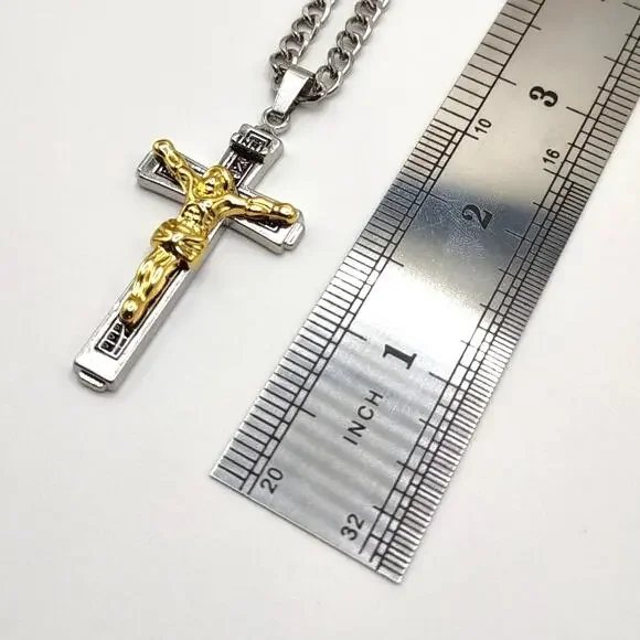 Stainless Steel Chain Necklace Jesus Cross Crucifix Valentines birthday gift New